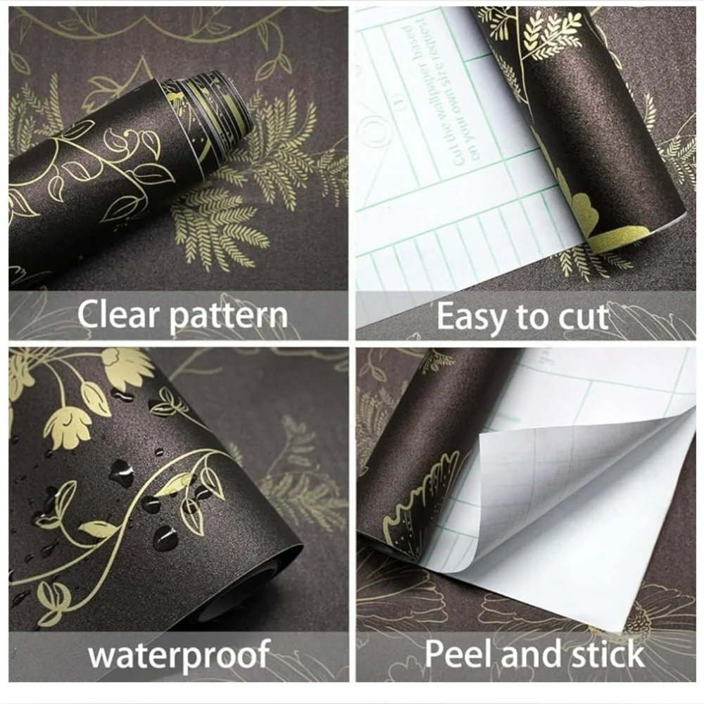 Vintage floral black & gold wallpaper